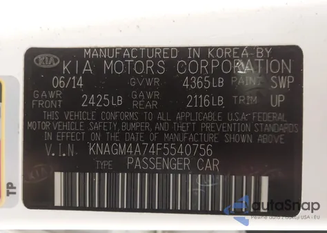 2015 Kia Optima Lx from USA, damaged, VIN KNAGM4A74F5540756